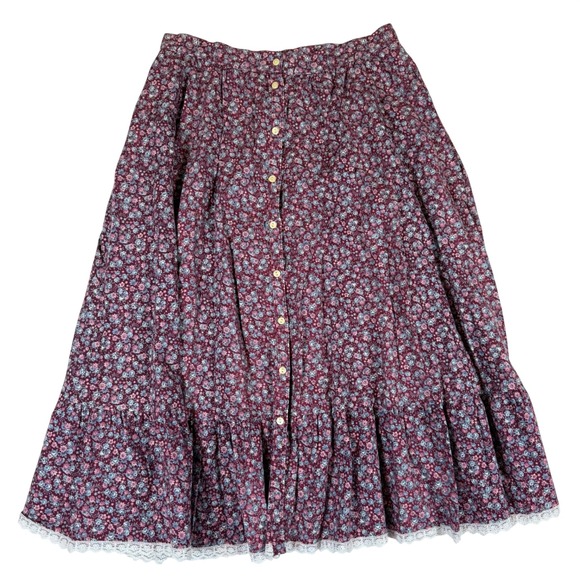 Gunne Sax Dresses & Skirts - Vintage Gunne Sax Floral Lace Tiered Button Midi Skirt Sz S Cottagecore Prairie